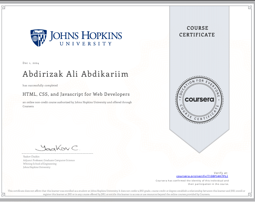 Johns Hopkins Certificate