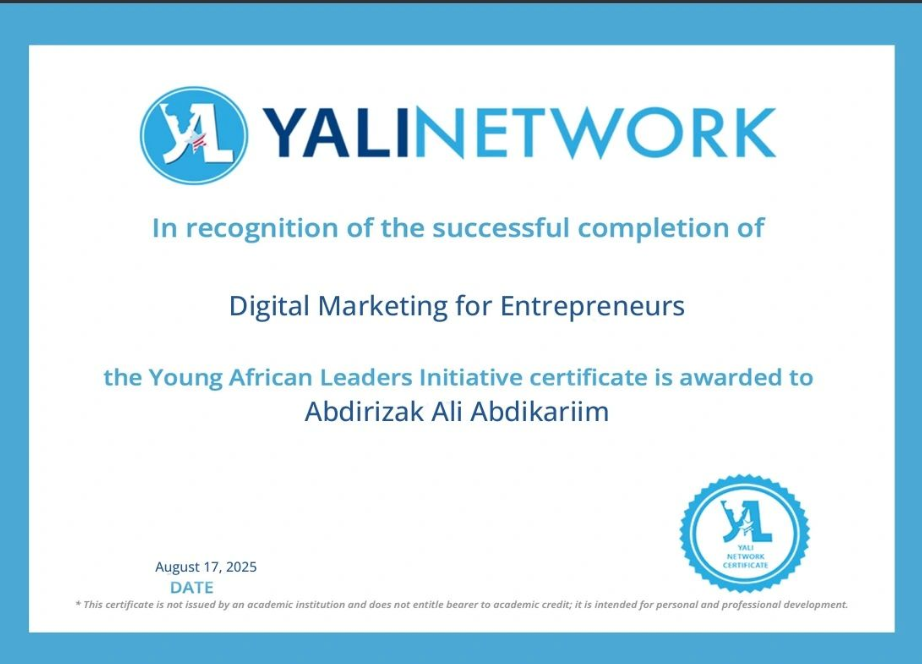 Al Yali Network Certificate